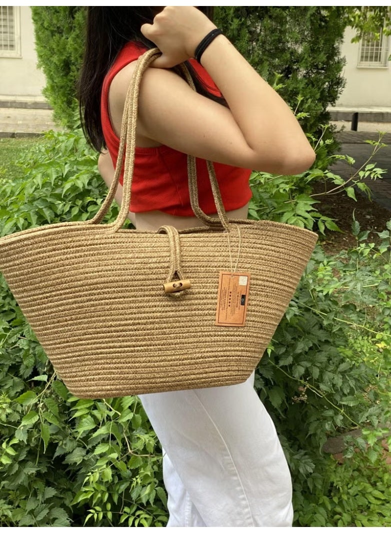 BDZ Deri Jute Straw Look Handbag Beach Bag Shoulder Bag - Image 3